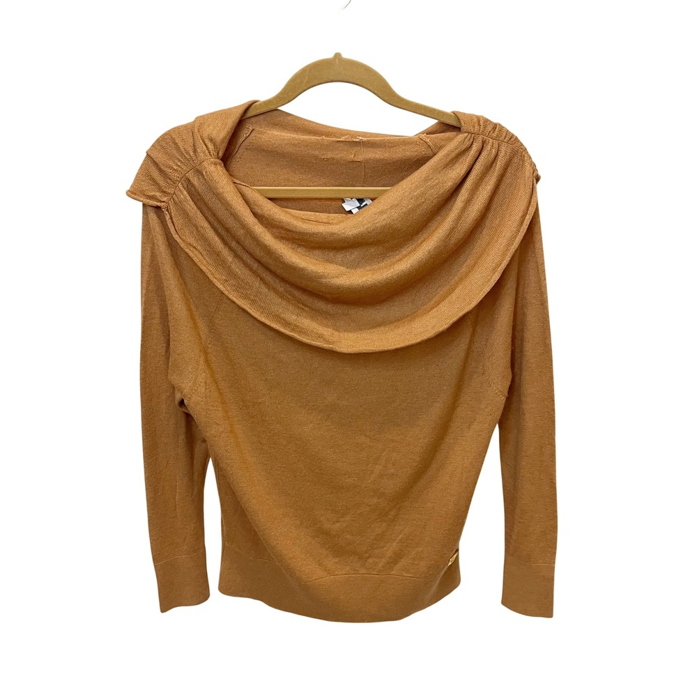 Halston Heritage Silk Cashmere Draped Cowl Neck Sweater Camel Tan Luxury Size XS